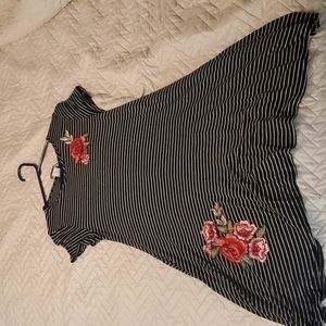 T-Shirt Dress Black and White Stripes with Flower patches
